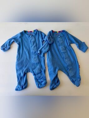 Magnetic Me Sky Blue Ribbed Footed One-Pieces - Twin Set - preemie